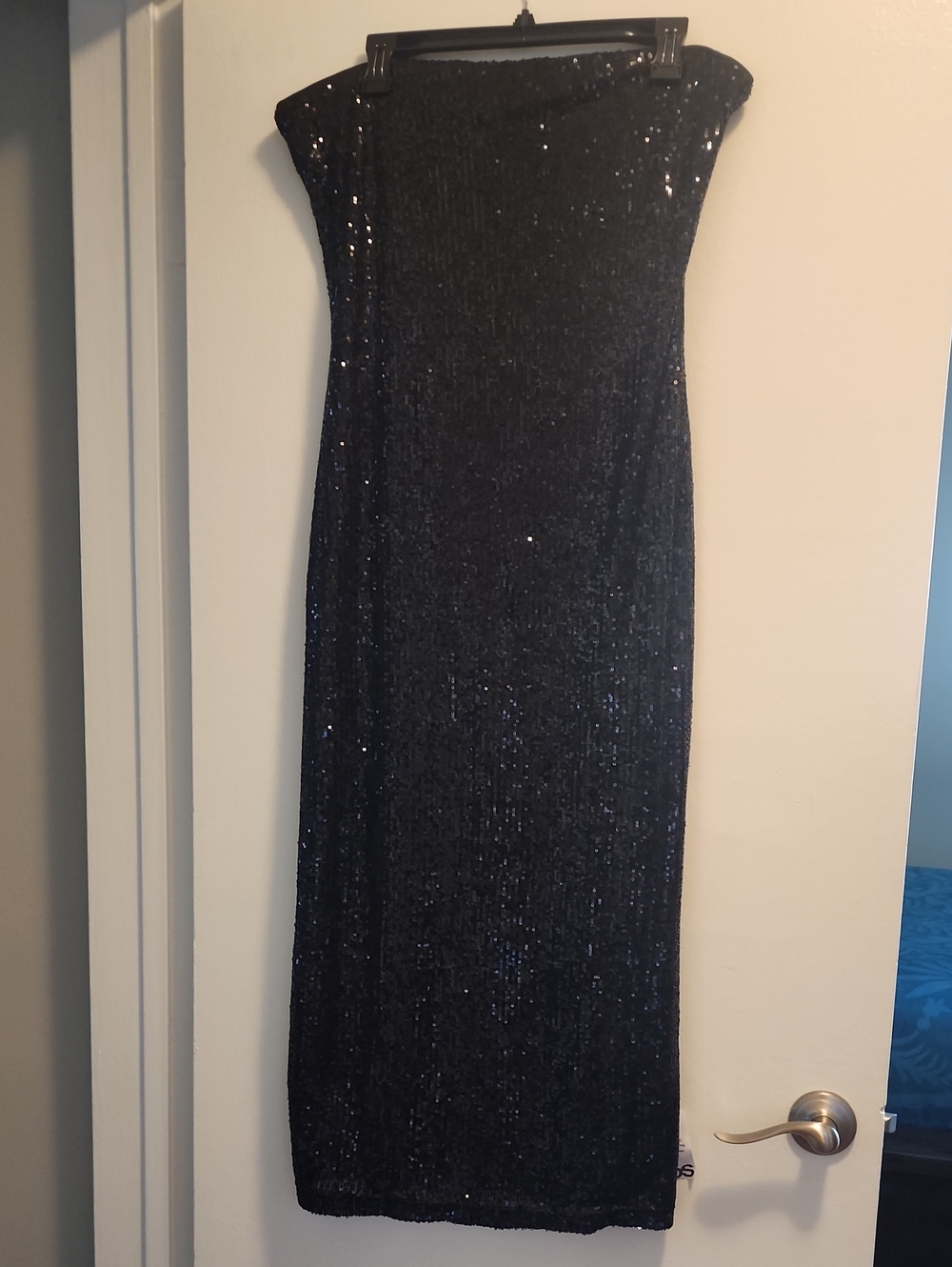 Asos Black Sequin Strapless Evening Dress